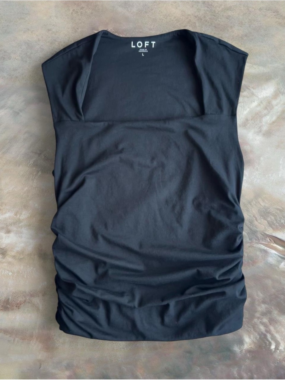 LOFT Black Ruched Cap-Sleeve Tank Top